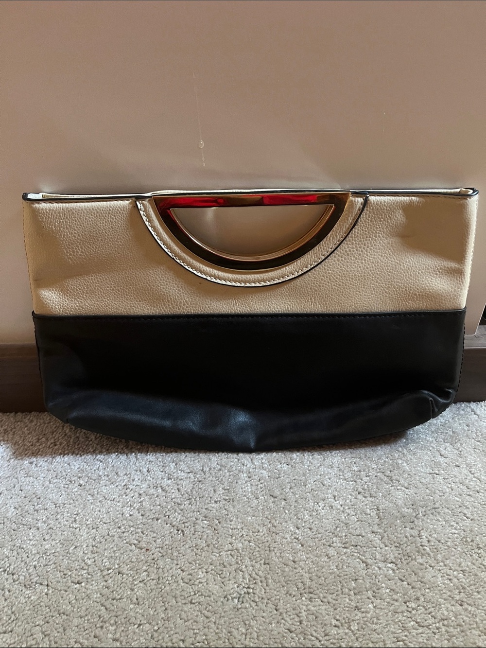 The Limited Two-Tone Black and Cream Leather Clutch with Gold Handle - Picture 2 of 4